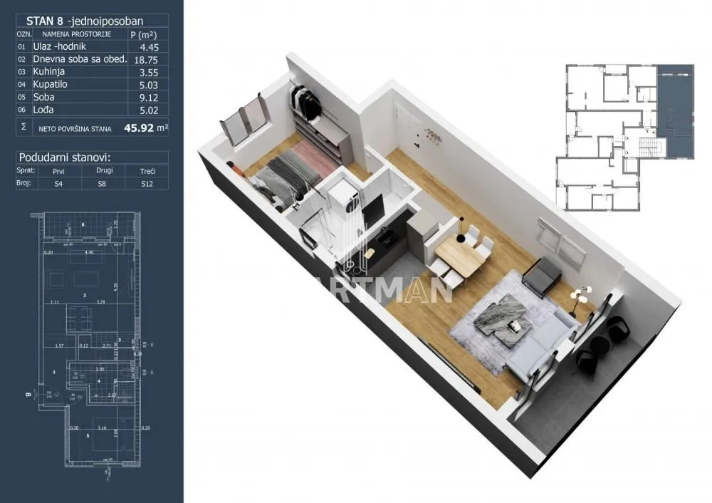 Prodaja, jednosoban stan, 46m², Ledine, Beograd
