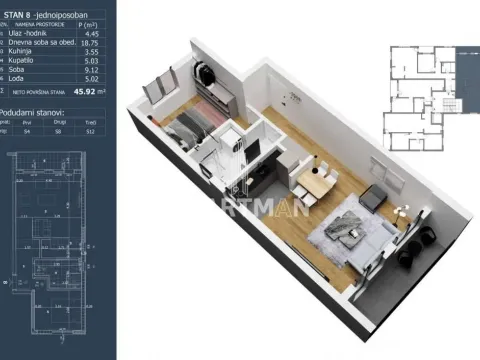 Sale, one bedroom apartment, 46m², Ledine, Beograd - image 2