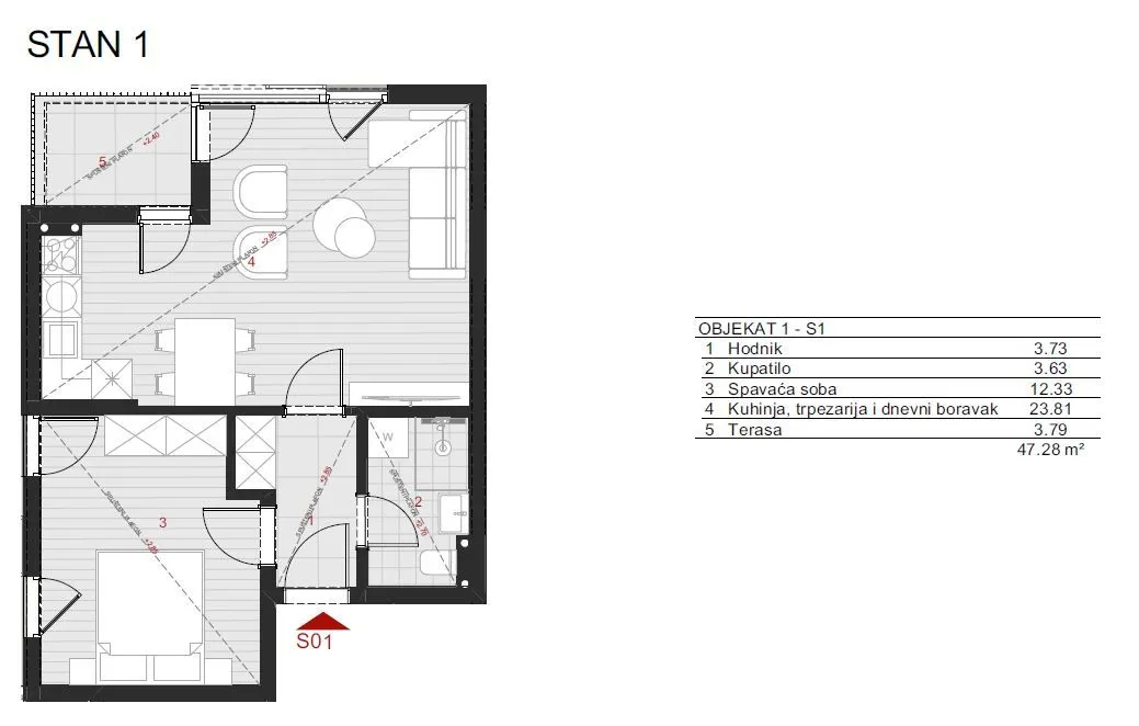 Prodaja, jednosoban stan, 51m², Dobrota, Kotor