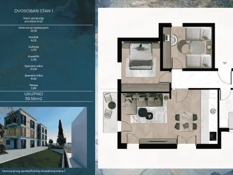 Sale, two bedroom apartment, 59m², Kava, Tivat - image 10