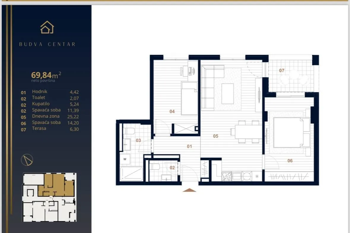 Sale, two bedroom apartment, 69m², Budva, Crna Gora