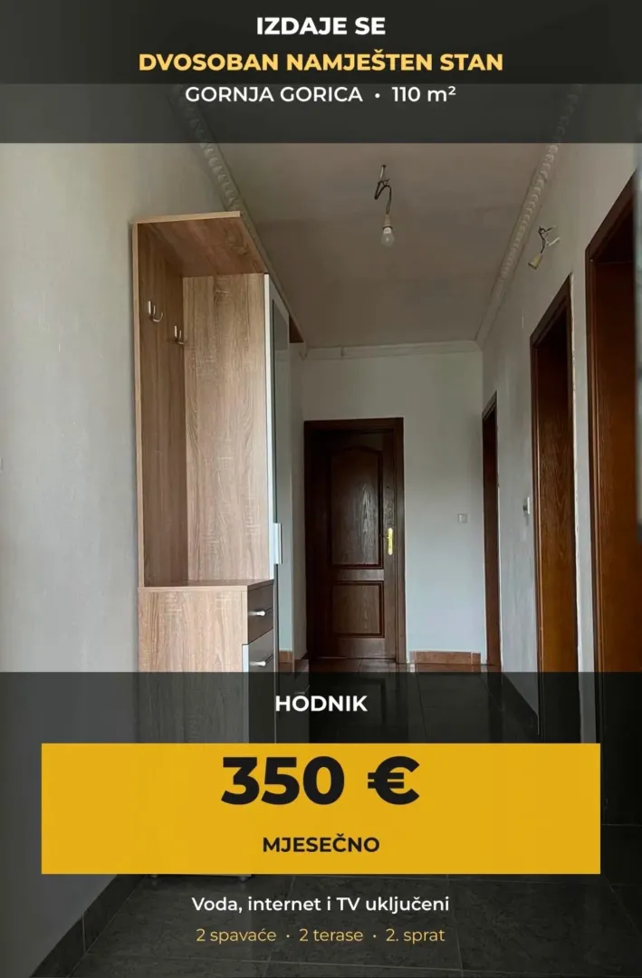 Izdavanje, dvosoban stan, 110m², Gornja Gorica, Podgorica