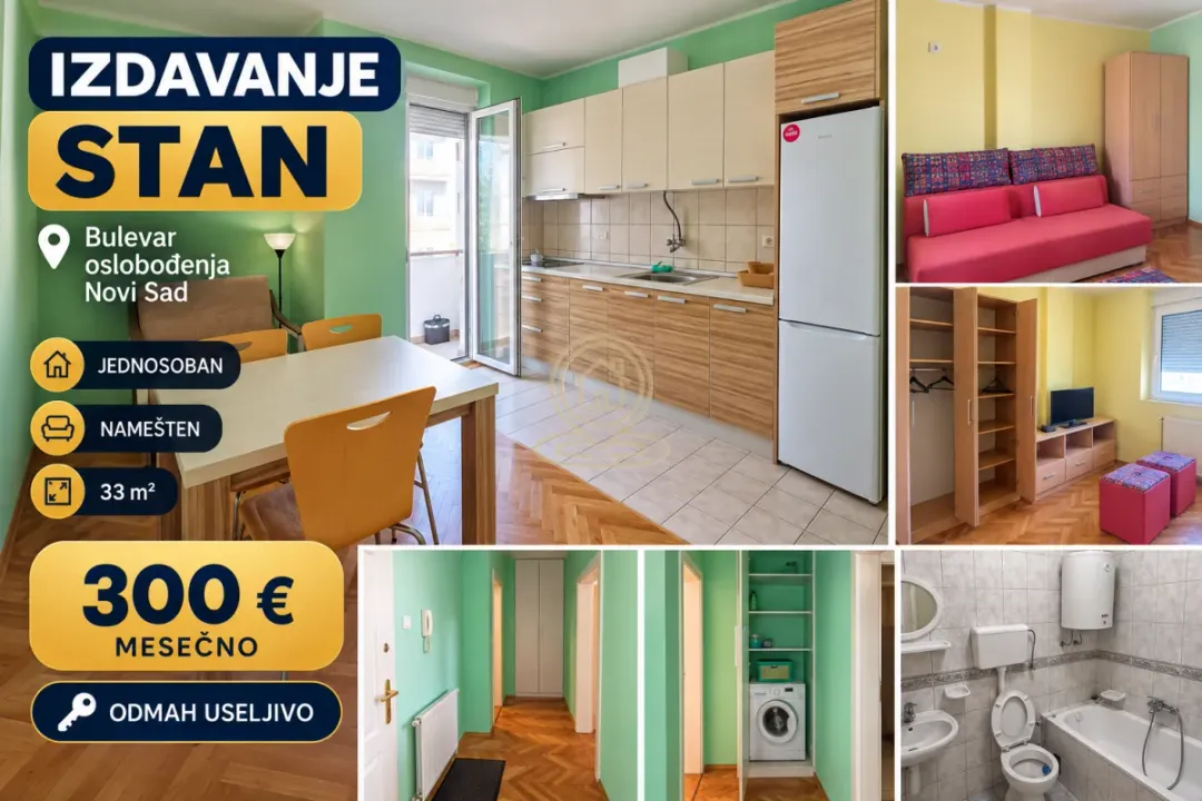 Rent, one bedroom apartment, 33m², Grbavica, Novi Sad Sve Podlokacije