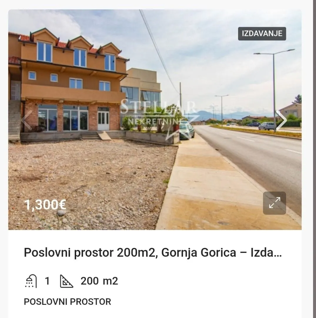 Izdavanje, poslovni prostor, 200m², Gornja Gorica, Podgorica