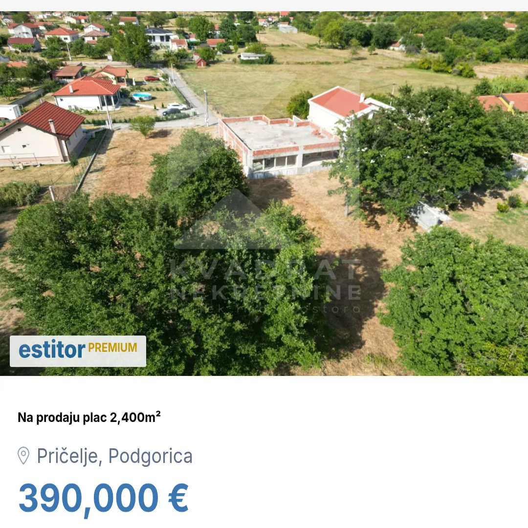 Prodaja, plac, 2400m², Pričelje, Podgorica