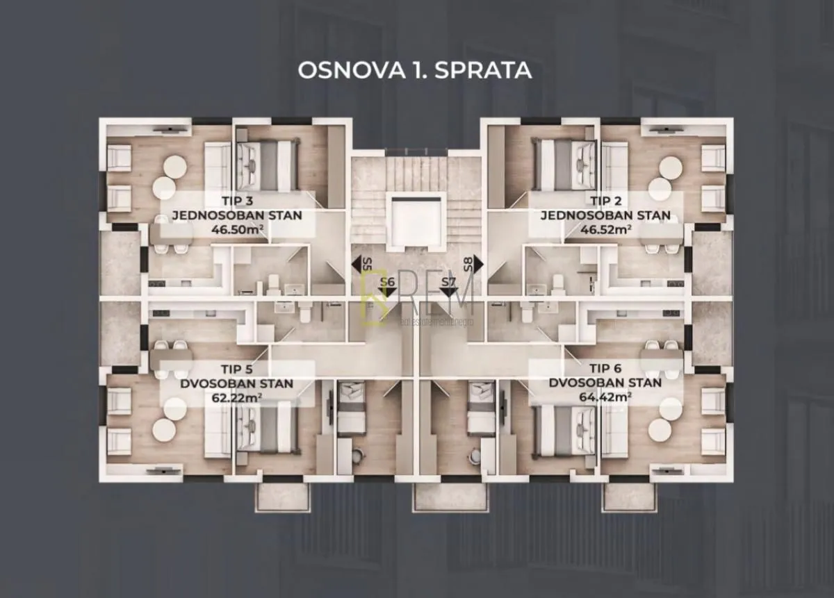 Prodaja, jednosoban stan, 46m², Stari Aerodrom, Podgorica