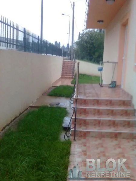 View of the paved entrance and yard of the house.