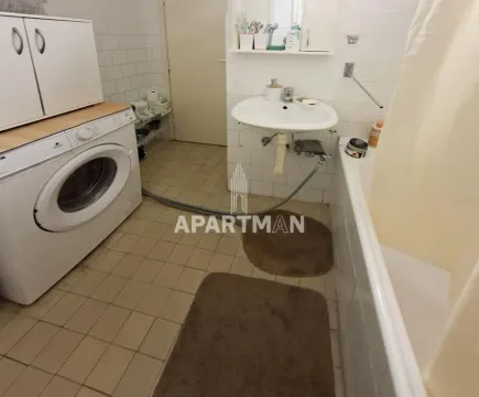 Kupatilo opremljeno umivaonikom, kadom i veš mašinom. - image 13