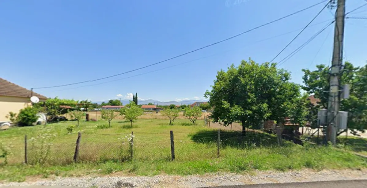 Pogled na zeleno dvorište sa voćnjakom ispred kuće.