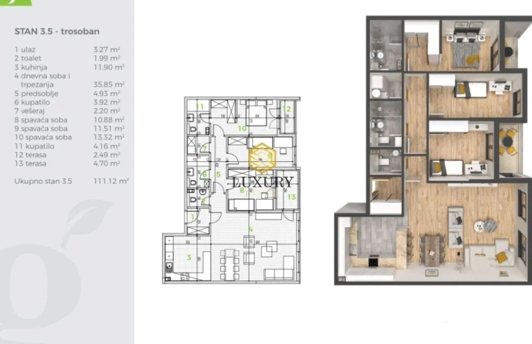 Prodaja, trosoban stan, 111m², Tološka šuma, Podgorica