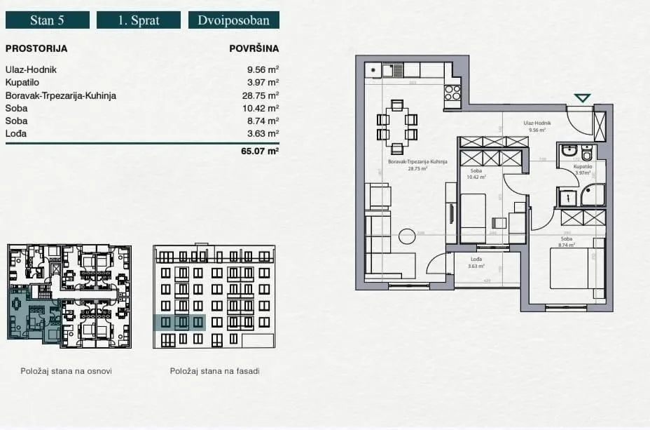 Sale, two bedroom apartment, 65m², Bežanija, Beograd