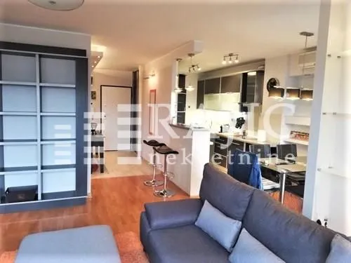 Modern and bright living room connected to the dining area and kitchen.