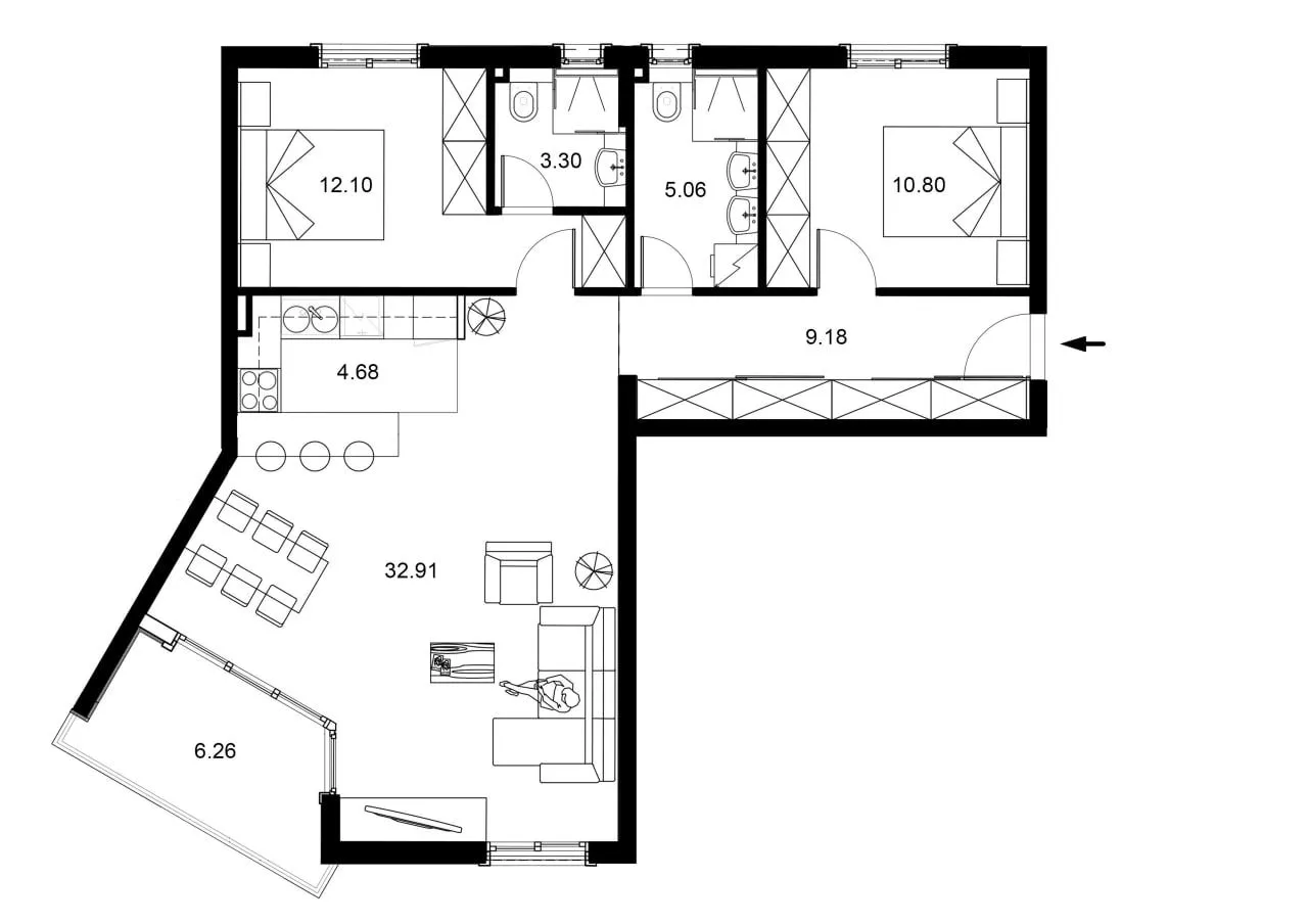 Sale, two bedroom apartment, 85m², Bečići, Budva