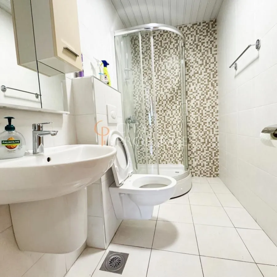 Bathroom equipped with a washbasin, toilet, and shower cabin.