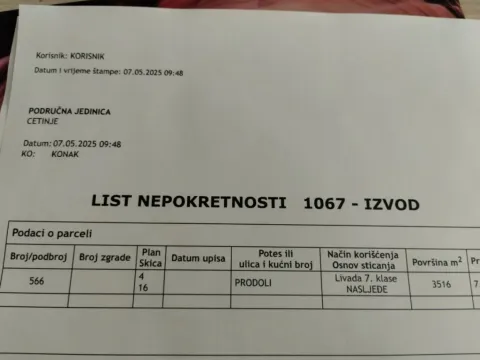 Prodaja, plac, 3516m², Bjeloši, Cetinje - image 2