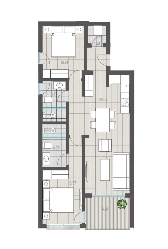 Prodaja, dvosoban stan, 74m², Centar, Tivat