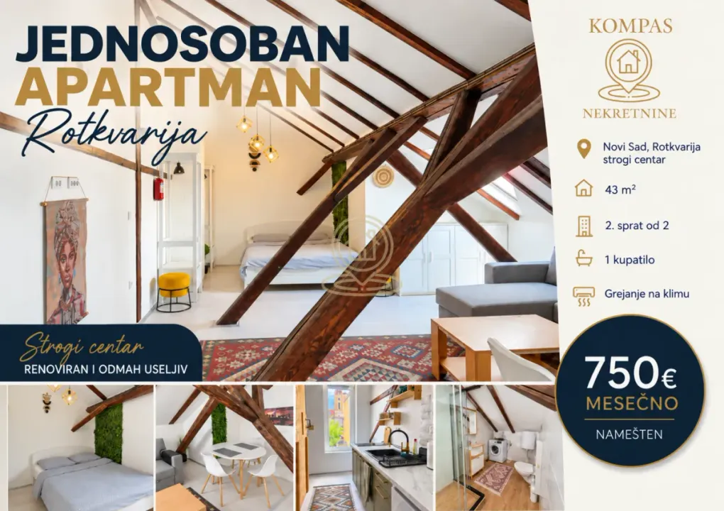 Rent, one bedroom apartment, 43m², Rotkvarija, Novi Sad Sve Podlokacije