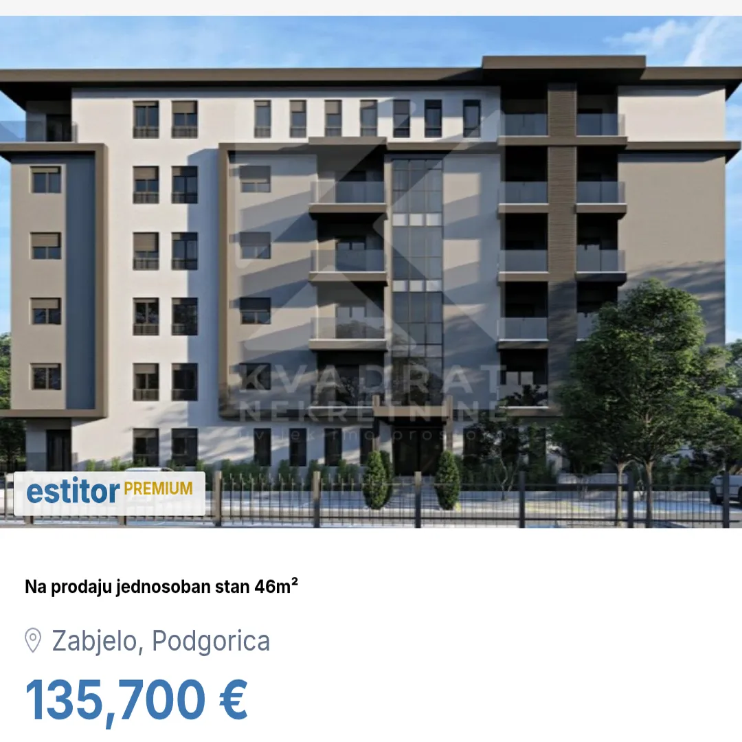 Prodaja, jednosoban stan, 46m², Zabjelo, Podgorica