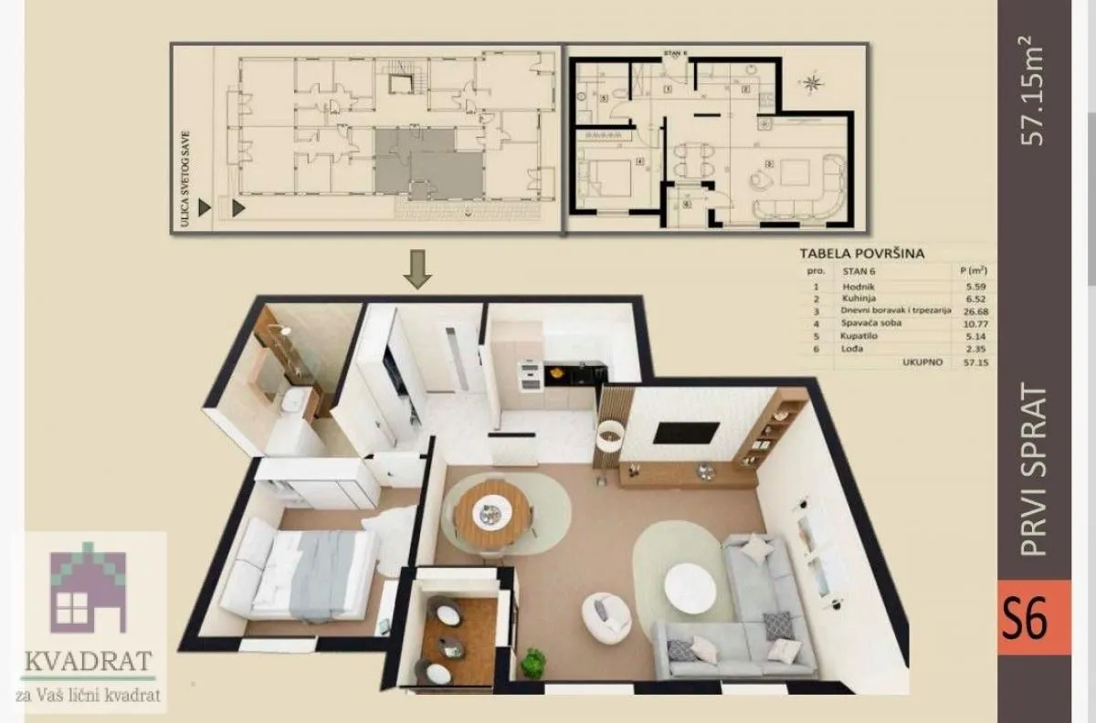 Sale, two bedroom apartment, 57m², Obrenovac, Beograd