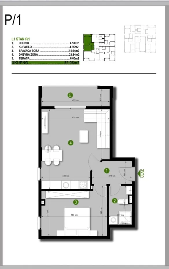Sale, one bedroom apartment, 53m², Čeluga, Bar