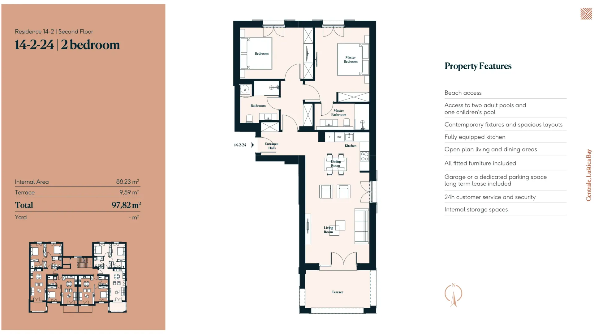 Sale, two bedroom apartment, 92m², Luštica Bay, Tivat