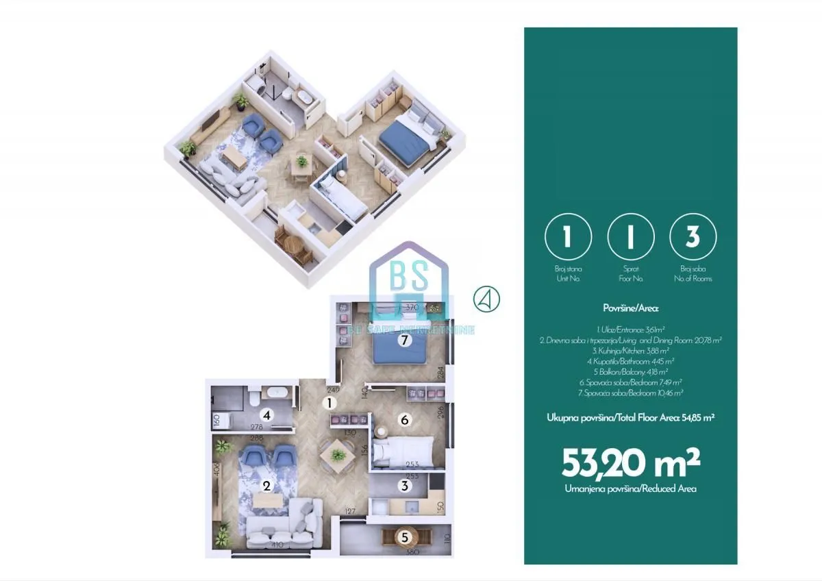 Prodaja, dvosoban stan, 53m², Adice, Novi Sad Sve Podlokacije