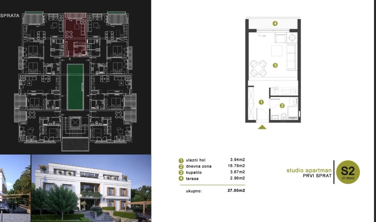 Prodaja, garsonjera, 27m², Dobrota, Kotor