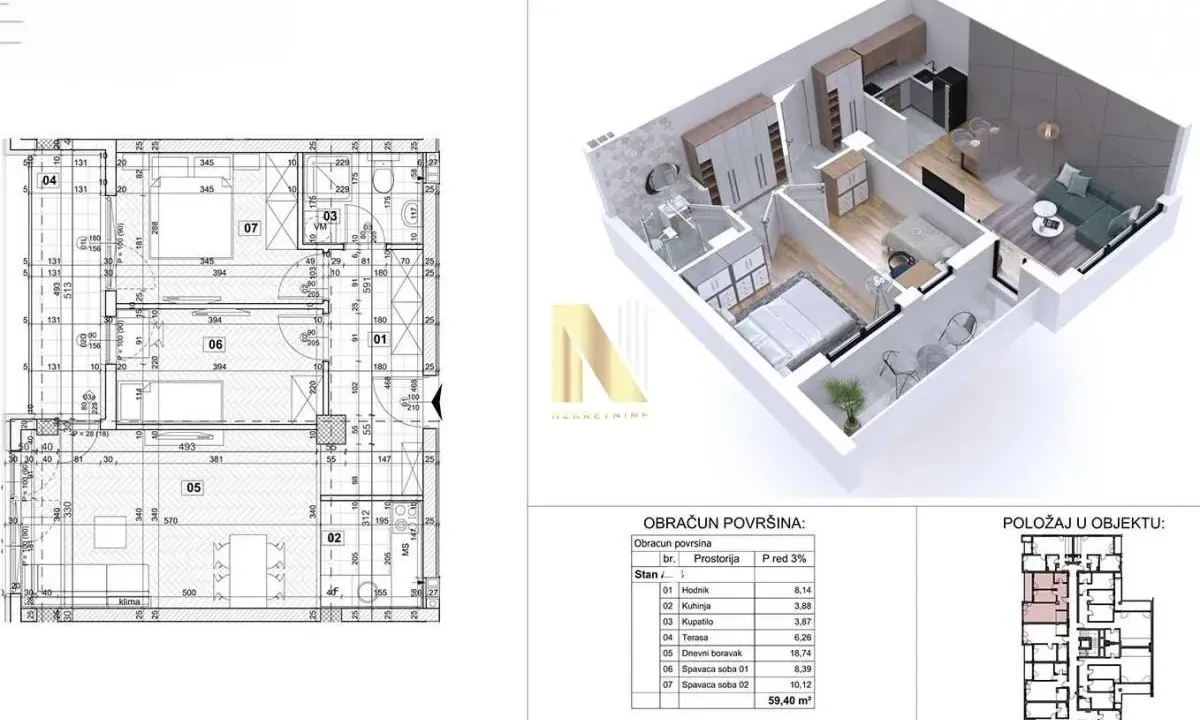 Sale, three bedroom apartment, 60m², Podbara, Novi Sad Sve Podlokacije