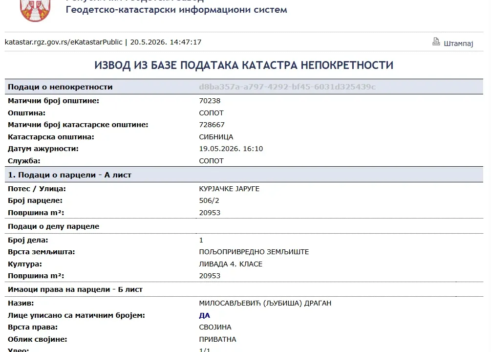 Sale, land lot, 20953m², Sopot, Beograd
