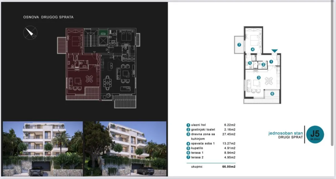 Prodaja, jednosoban stan, 66m², Opatovo, Tivat
