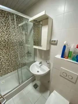 Manje kupatilo sa tuš kabinom, umivaonikom i ormarićem sa ogledalom. - image 7