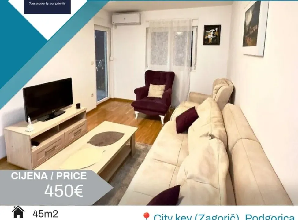 Izdavanje, jednosoban stan, 45m², City Kej, Podgorica