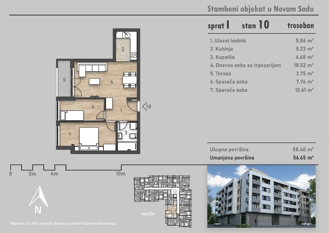 Prodaja, jednosoban stan, 57m², Salajka, Novi Sad Sve Podlokacije