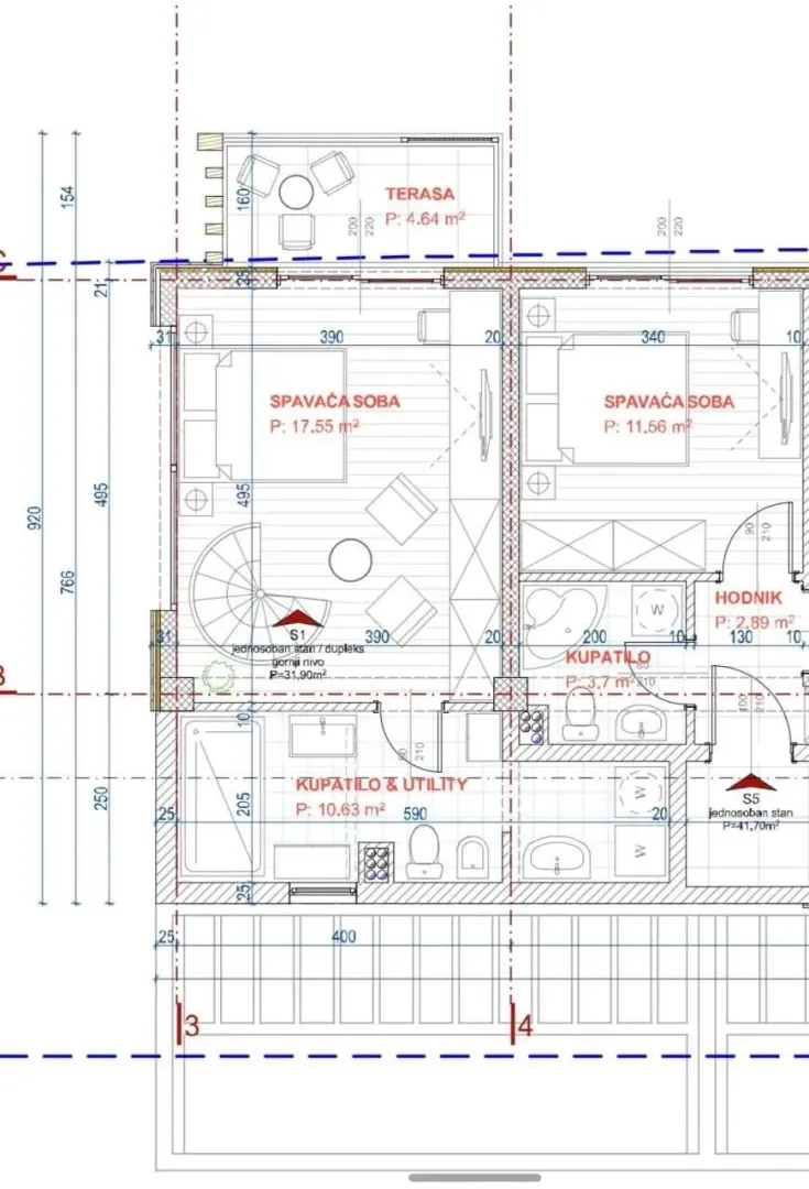 Arhitektonski plan osnove stana sa rasporedom prostorija i dimenzijama.