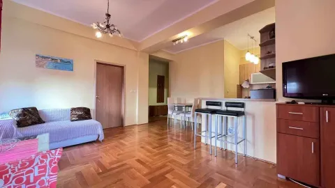 Dnevna soba sa garniturom, TV-om i šankom koji je odvaja od kuhinje. - image 2