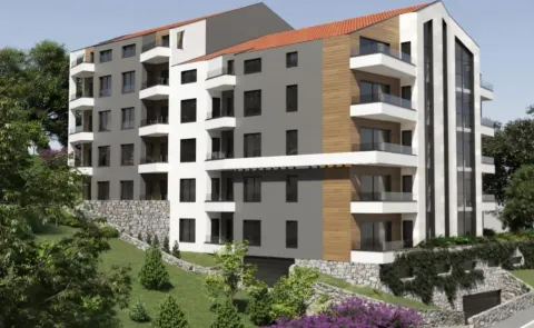 Spoljašnji izgled moderne stambene zgrade sa terasama i uređenim dvorištem. - image 4