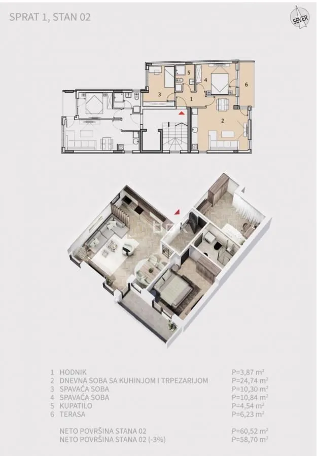 Prodaja, dvosoban stan, 60m², Pantelej, Niš