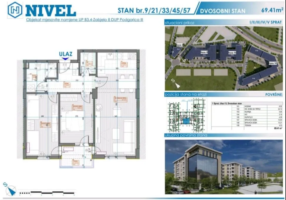 Sale, two bedroom apartment, 69m², Zabjelo, Podgorica