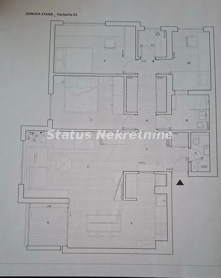 Osnova stana sa prikazom rasporeda prostorija.