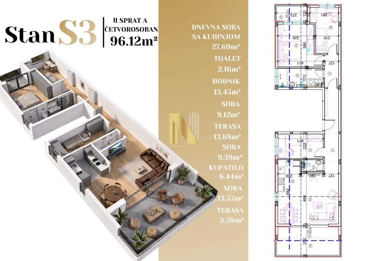Prodaja, četvorosoban stan, 96m², Adice, Novi Sad Sve Podlokacije