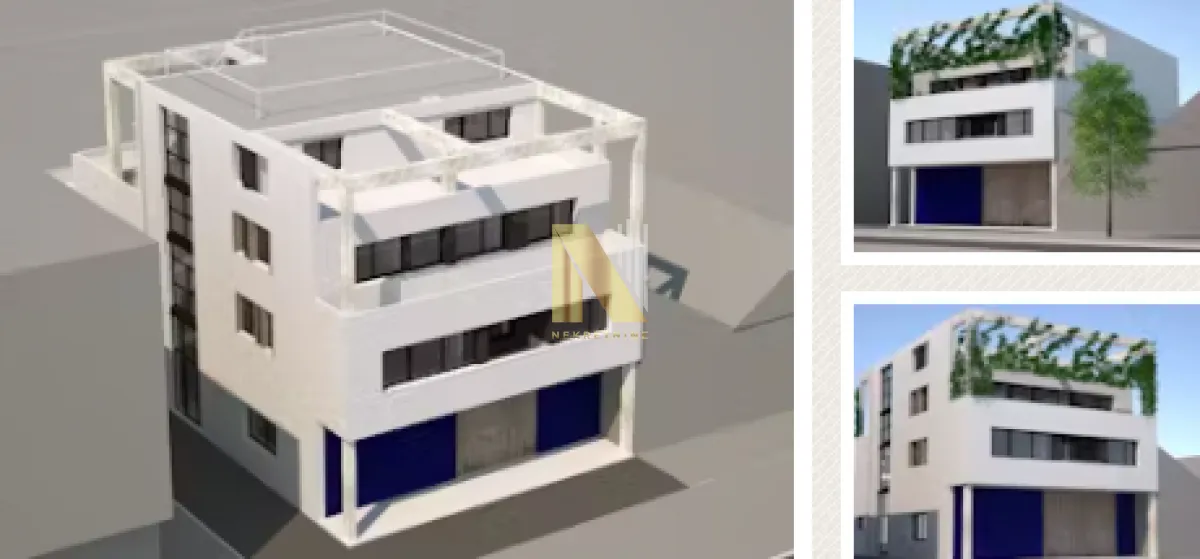 3D rendering of the exterior of a modern multi-story building.