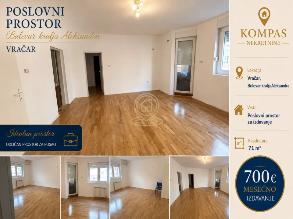 Izdavanje, poslovni prostor, 71m², Vračar Sve Podlokacije, Beograd