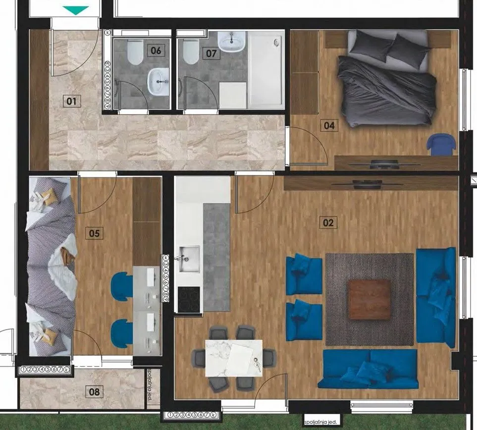 Prodaja, dvosoban stan, 74m², Bečići, Budva - Plan prostora