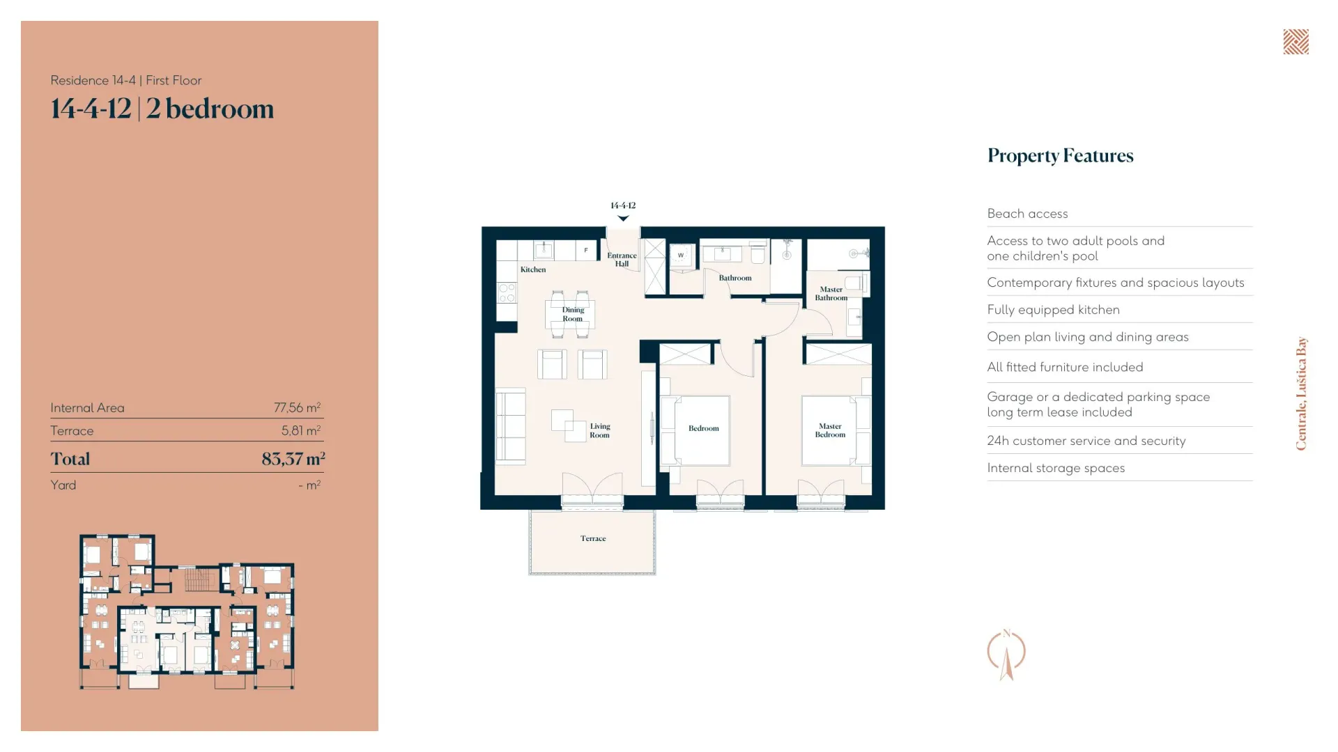 Prodaja, dvosoban stan, 83m², Luštica Bay, Tivat