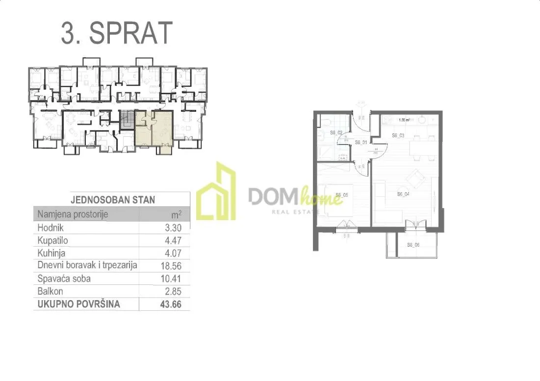 Prodaja, jednosoban stan, 44m², Tološi, Podgorica