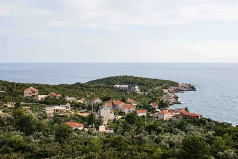 Pogled na primorsko naselje sa kućama okruženim zelenilom i morem. - image 11