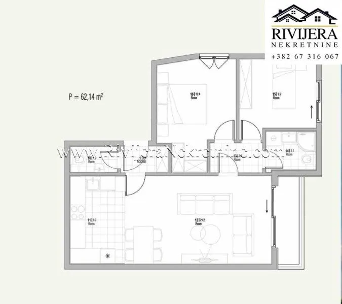 Prodaja, dvosoban stan, 65m², Kalimanj, Tivat