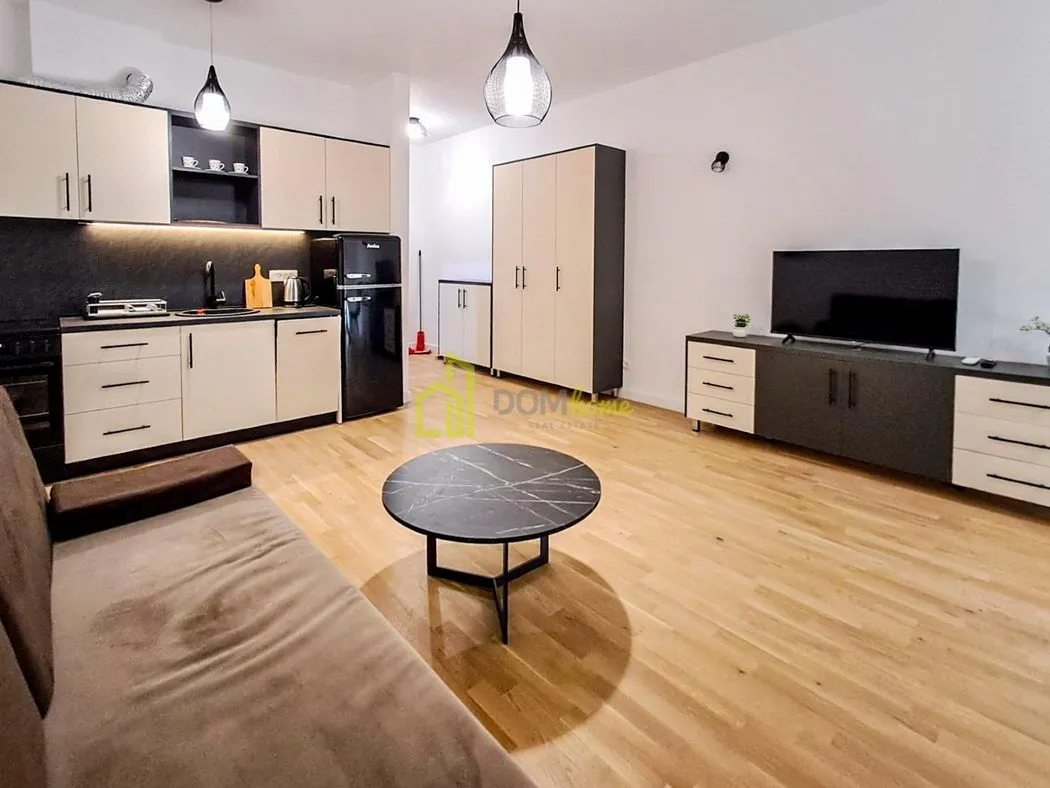 Living room with kitchen and dining area.