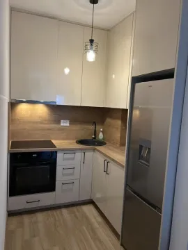 Moderna kuhinja sa ugradnim elementima i frižiderom. - image 4