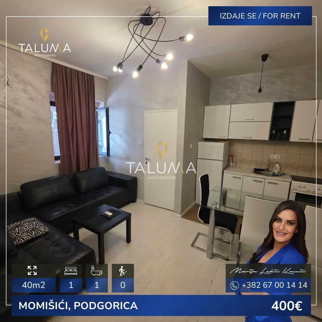 Izdavanje, jednosoban stan, 40m², Momišići, Podgorica